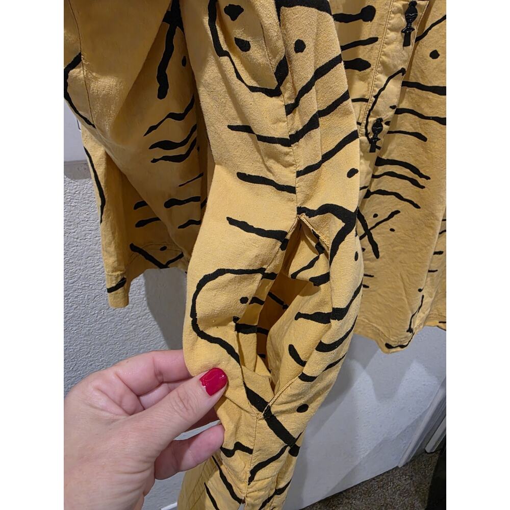 AS*HRO VTG 90s Maximalist CottonJacket YellowBlack Abstract African Button Sz XL - Picture 6 of 9